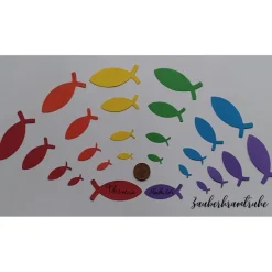 Dekoration bunte Streuteile 138 Fische (1,6cm - 5cm) in 6 Farben des Regenbogens für Deko und Basteln zur Taufe, Konfirmation, Kommunion