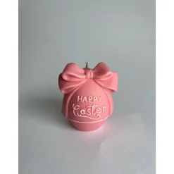 Dekorative Happy Easter Kerze mit Schleife, handgegossen in Frühlingsfarben für deine Osterdeko