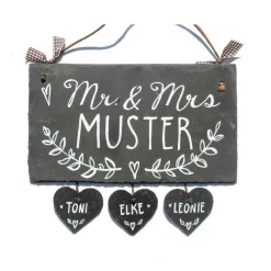 dekoratives Haustürschild aus Schiefer für Familien mit Name personalisiert, wetterfestes Türschild mit Ranke, einzigartiges Schieferschild für Wohnungstür und Hauseingang, individuelles Familiengeschenk