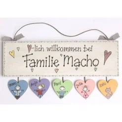 dekoratives Willkommensschild für Wohnungstür & Hauseingang - einzigartiges Holzschild für Familien mit Namen personalisiert - einmaliges Geschenk für Freunde und Familien zu Geburt, Einzug, Geburtstag, Weihnachten