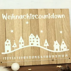 Deko-Schild aus Holz mit Häusern Weihnachtscountdown | Natürliche Adventskalender Alternative | Holzschild Advent