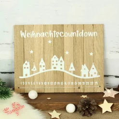 Deko-Schild aus Holz mit Häusern Weihnachtscountdown | Natürliche Adventskalender Alternative | Holzschild Advent