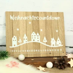 Deko-Schild aus Holz mit Häusern Weihnachtscountdown | Natürliche Adventskalender Alternative | Holzschild Advent