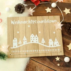 Deko-Schild aus Holz mit Häusern Weihnachtscountdown | Natürliche Adventskalender Alternative | Holzschild Advent