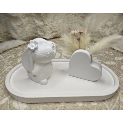 Deko-Set aus Raysin: Tablett mit Hase & Herz – Handgefertigte Frühlingsdeko