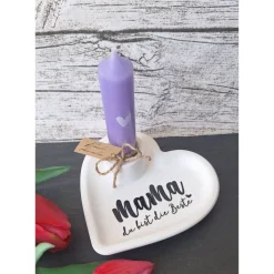 Deko-Set "Mama du bist die Beste " ~ Kerzenhalter mit Stabkerze ~ Geschenkset Muttertag ~ Herz