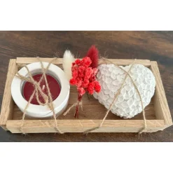 Deko-Set mit Herz & Teelichthalter 8 x 17 cm – Handgefertigte Geschenkidee auf Holztablett