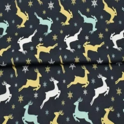 Dekostoff mit Renntieren – Taschenstoff & Möbelstoff Meterware in schwarz weiß ocker türkis | Weihnachtsstoffe made in EU