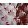 Dekostoff Weihnachten Jacquard natur – rotes Reh & Hirsch im Wald, Glitzer Gold, Tannenbaum, Meterware