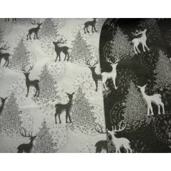 Dekostoff Weihnachten Jacquard natur – Graues Reh & Hirsch im Wald mit Glitzer silber, Meterware 140cm breit