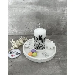 Dekoteller, Raysin, Frohe Ostern, Osterzeit, Frühling, Osterhase, Ostereier, Kerze, Osterkerze, Dekodiere