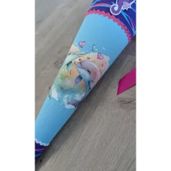 Delfin Mermaid Schultüte, Step by Step, Zuckertüte 70cm Stoff, Stickereien, Name inklusive
