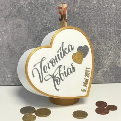 3D-Herz Spardose für Hochzeit, personalisiert