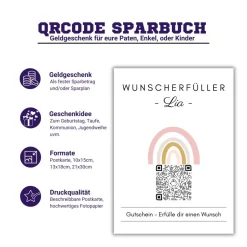 Digitale Spardose | Personalisiertes Geldgeschenk | QrCode Geschenkkarte | Regenbogen
