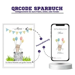 Digitale Spardose | Personalisiertes Geldgeschenk | QrCode Bild | Motiv Teddy