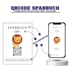 Digitale Spardose | Personalisiertes Geldgeschenk | QrCode Bild | Motiv Löwe
