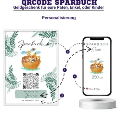 Digitale Spardose | Personalisiertes Geldgeschenk | QrCode Bild | Motiv Teddy