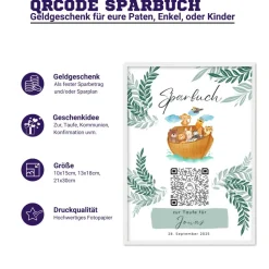 Digitale Spardose | Personalisiertes Geldgeschenk | QrCode Bild | Motiv Teddy