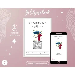 Digitales QrCode Sparbuch | Personalisiertes Geldgeschenk | Download | Verschiedene Motive