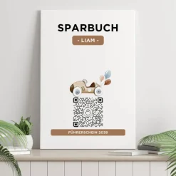 Digitales Sparbuch | Personalisiertes Geldgeschenk | QrCode Bild auf Leinwand 20x30cm | Motiv Auto
