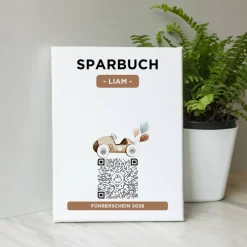 Digitales Sparbuch | Personalisiertes Geldgeschenk | QrCode Bild auf Leinwand 20x30cm | Motiv Auto