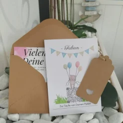 Digitales Sparbuch | Personalisiertes Geldgeschenk | QrCode Postkarte DIN A6 inkl. Briefumschlag und Anhänger | Teddy