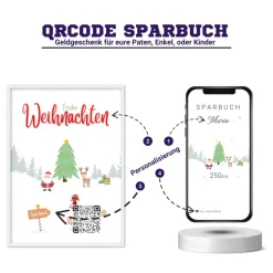 Digitales Sparbuch | Personalisiertes Geldgeschenk | QrCode Bild | Motiv Frohe Weihnachten