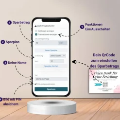 Digitales Sparbuch | Personalisiertes Geldgeschenk | QrCode Bild auf Leinwand 20x30cm | Motiv Elefant