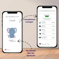 Digitales Sparbuch | Personalisiertes Geldgeschenk | QrCode Bild auf Leinwand 20x30cm | Motiv Elefant