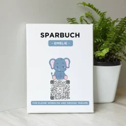 Digitales Sparbuch | Personalisiertes Geldgeschenk | QrCode Bild auf Leinwand 20x30cm | Motiv Elefant