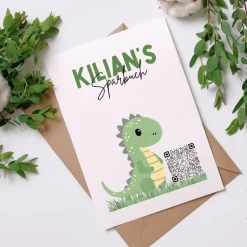 Digitales Sparbuch für Kinder – personalisierte Geschenkidee zur Geburt, Taufe, Einschulung, Kommunion | Dino