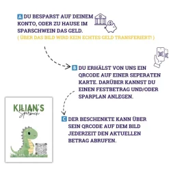 Digitales Sparbuch für Kinder – personalisierte Geschenkidee zur Geburt, Taufe, Einschulung, Kommunion | Dino