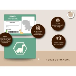 Dino Ausweis Bastelvorlage – Perfekt für Dino Kindergeburtstage oder Dinopartys - digitaler Download A4