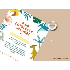 Dino Geburtstag: Urkunde für Dinoforscher in A4 - Perfektes Mitgebsel für die Dinoparty - einfach ausdrucken