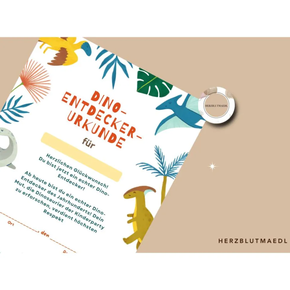 Dino Geburtstag: Urkunde für Dinoforscher in A4 - Perfektes Mitgebsel für die Dinoparty - einfach ausdrucken