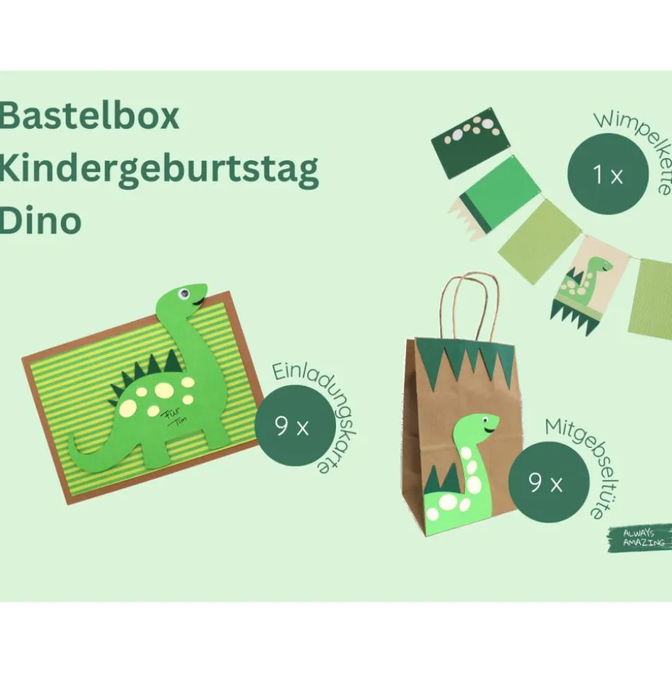 Dino Kindergeburtstag Bastelbox | Dino Girlande | Dino Deko Geburtstag | Dino Einladungskarten