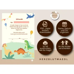 Dino Urkunde für Dinoparty - Einzigartige Mitgebsel für den Kindergeburtstag als digitaler Download