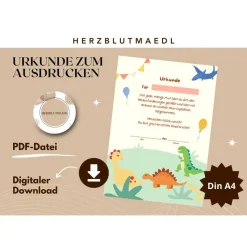 Dino Urkunde für Dinoparty - Einzigartige Mitgebsel für den Kindergeburtstag als digitaler Download