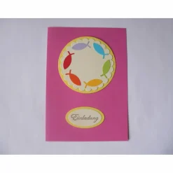 DIY Bastelset  - Einladung zur Kommunion mit Fischen in den Farben des Regenbogen selber basteln