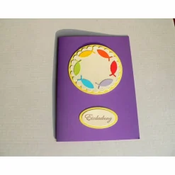 DIY Bastelset  - Einladung zur Kommunion mit Fischen in den Farben des Regenbogen selber basteln