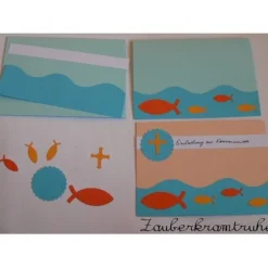 DIY Bastelset Einladung Taufe Kommunion Konfirmation Fische im Meer