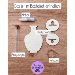 DIY Bastelset: Holzvase zum Selbstgestalten – mit Reagenzglas für Blumen. Geschenk Muttertag Vatertag