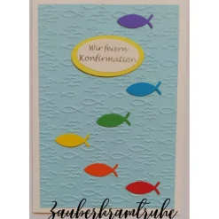 DIY Einladung zur Konfirmation 10 Karten Regenbogen Fische Meer zum selber basteln