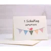 DIY personalisierte Karte zur Einschulung mit Wimpelkette und Namen Geschenk Transparentpapier und Büttenkarte mit Umsch