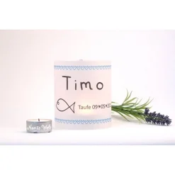 DIY personalisierte Lichthülle blaue Herzen Fisch Set zur Taufe Firmung Kommunion Konfirmation Bat Mizwa mit Namen