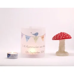 DIY personalisiertes Windlicht zur Kommunion / Firmung/ Konfirmation / Bat Mizwa mit bunter Wimpelkette Junge