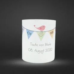 DIY Personalisiertes Windlicht zur Taufe Firmung Kommunion Konfirmation Bat Mizwa mit bunter Wimpelkette Junge Mädchen