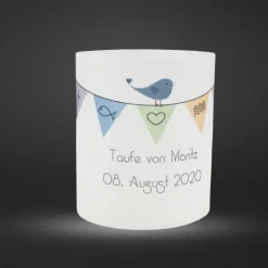 DIY Personalisiertes Windlicht zur Taufe Firmung Kommunion Konfirmation Bat Mizwa mit bunter Wimpelkette Junge Mädchen