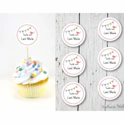 DIY Set 6 Cupcake Topper personalisiert Flags Muffindeko mit individuellem Namen rosa Taufe Kommunion Konfirmation Firmu