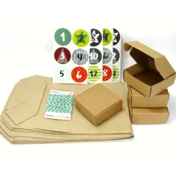 DIY Set Adventskalender basteln,  Kraftpapiertüten Schachteln Aufkleber Twine Faltschachteln Kraftkarton nachhaltig